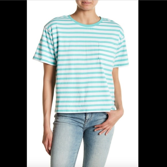 NEW Abound Shoulder Pad Stripe‎ Pocket Tee in Teal - Picture 1 of 8